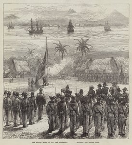 La flota británica en San José, Guatemala, saludando la bandera británica de Sir John Charles Robinson